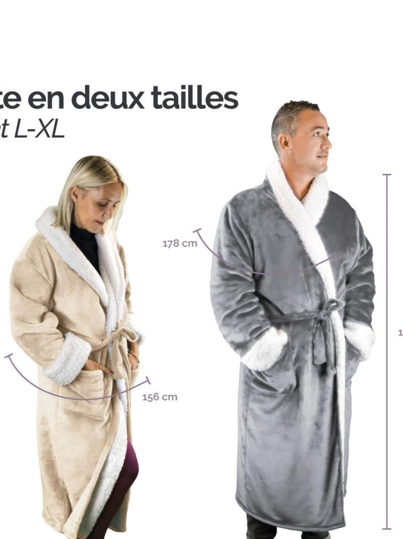 Peignoir, robe de chambre polaire mixte, Utra Douce - Vivezen Beige - Kiabi