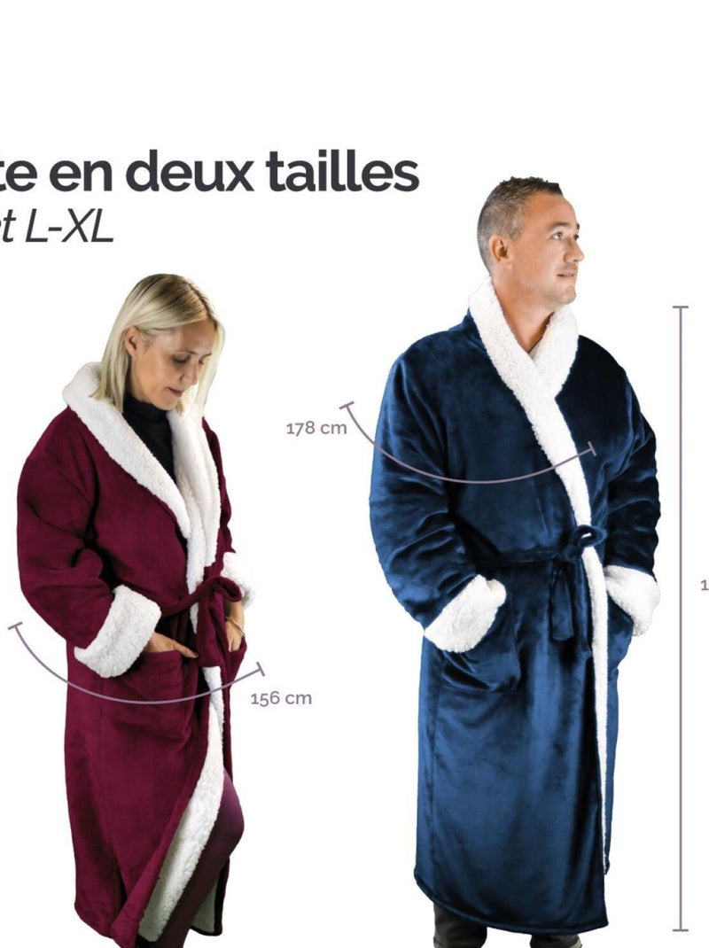 Peignoir, robe de chambre polaire mixte, Utra Douce - Vivezen Bleu - Kiabi
