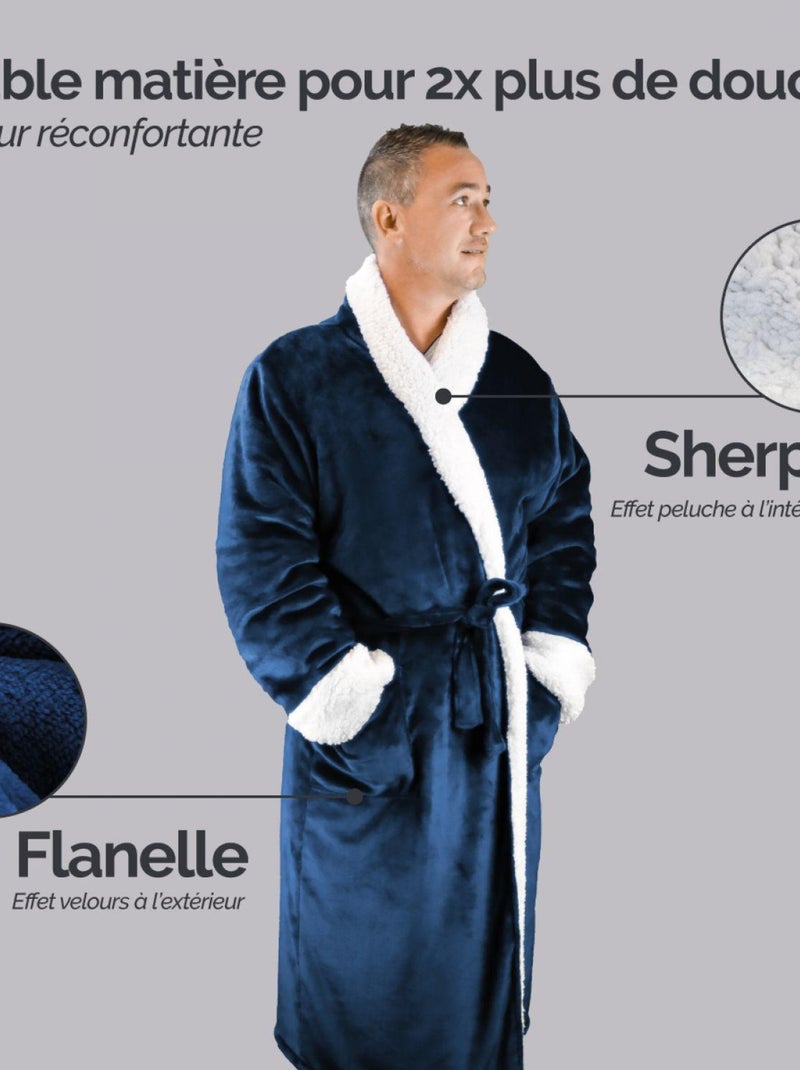 Peignoir, robe de chambre polaire mixte, Utra Douce - Vivezen Bleu - Kiabi