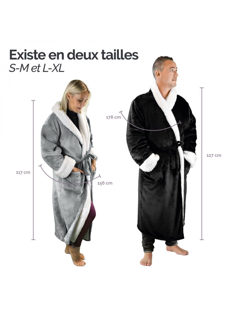 Peignoir, robe de chambre polaire mixte, Utra Douce - Vivezen Gris - Kiabi