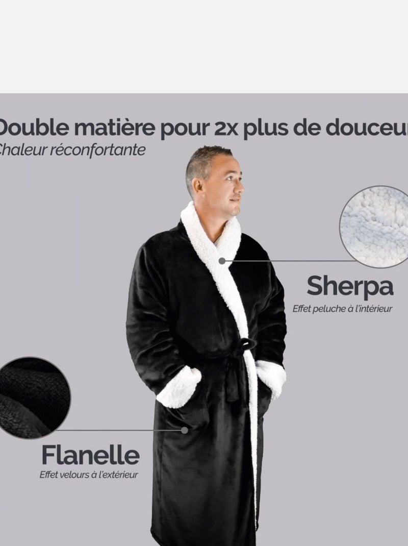 Peignoir, robe de chambre polaire mixte, Utra Douce - Vivezen Noir - Kiabi