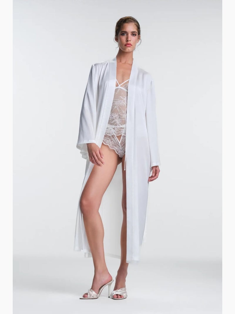 Peignoir scarlett en dentelle à manches longues penti Blanc cassé - Kiabi