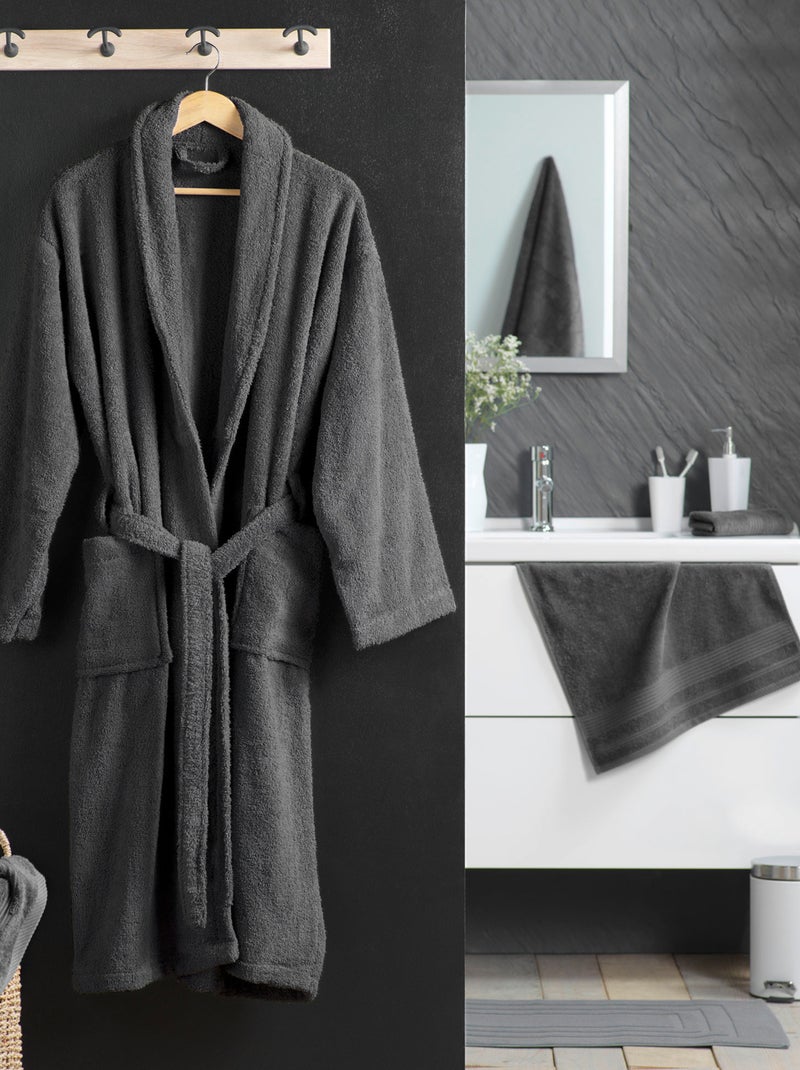 Peignoir uni à col châle gris anthracite - Kiabi