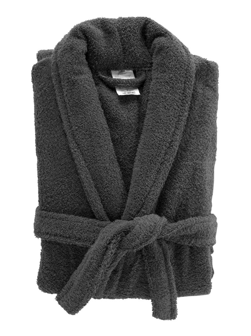 Peignoir uni à col châle gris anthracite - Kiabi