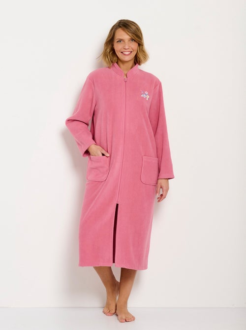 Peignoir zippé brodé chaud long polaire - Afibel - Kiabi