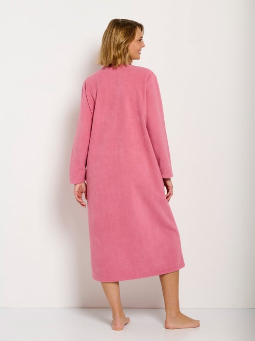 Peignoir zippé brodé chaud long polaire - Afibel - Kiabi