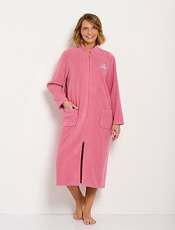 Peignoir zippé brodé chaud long polaire