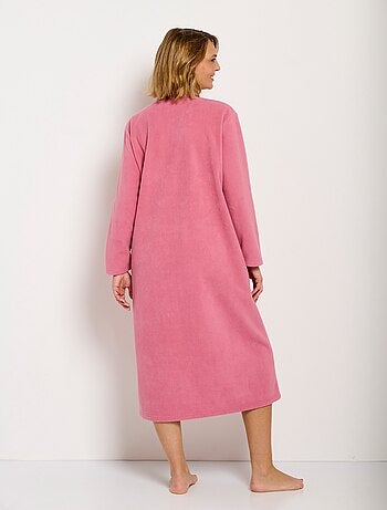 Peignoir zippé brodé chaud long polaire