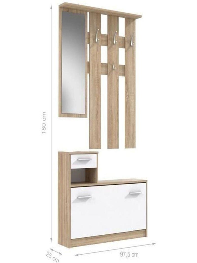 PEILI Vestiaire d'entrée avec miroir scandinave - AUCUNE Blanc - Kiabi