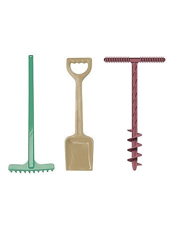 Pelle, râteau et foret à sable