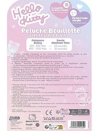 Peluche bouillote - hello kitty - jemini - douce - 21 cm