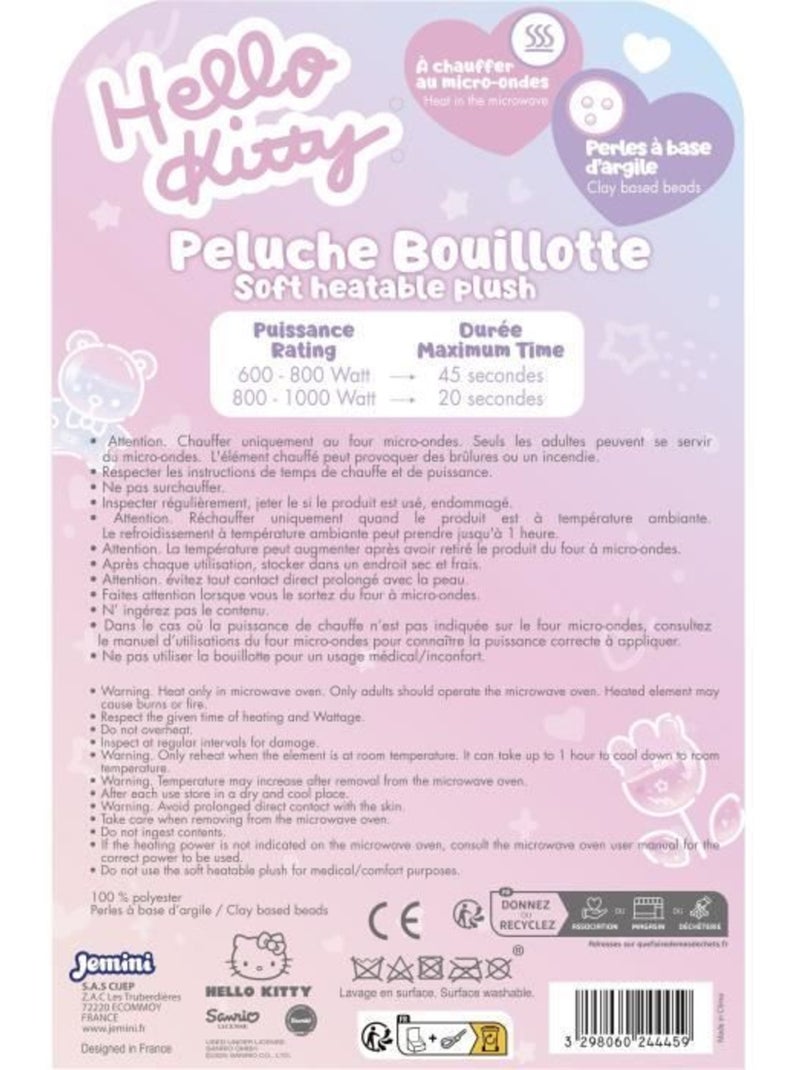 Peluche bouillote - hello kitty - jemini - douce - 21 cm Rose - Kiabi