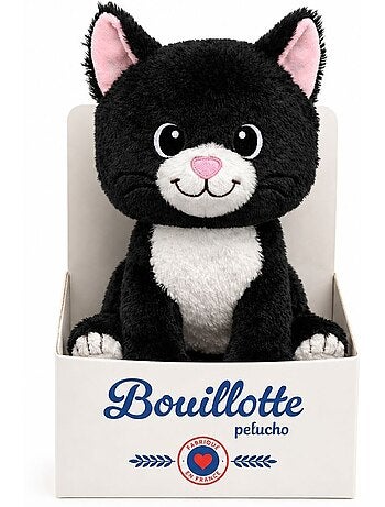 Peluche bouillotte chat noir - made in france
