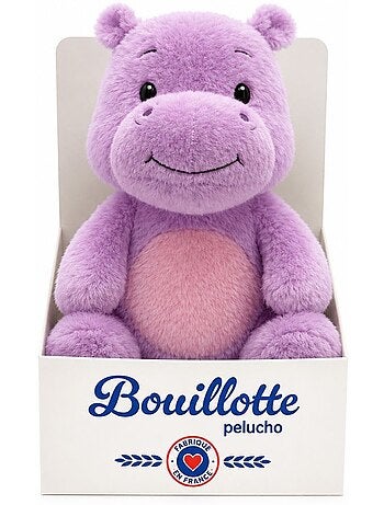 Peluche bouillotte hippo mauve - made in france