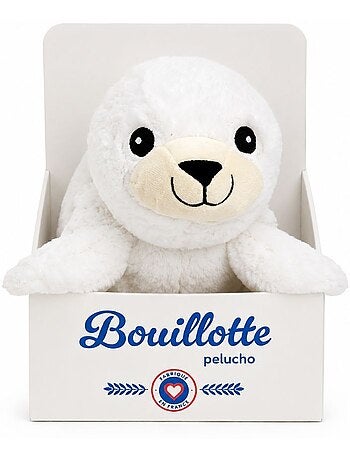 Peluche bouillotte otarie blanche - made in france