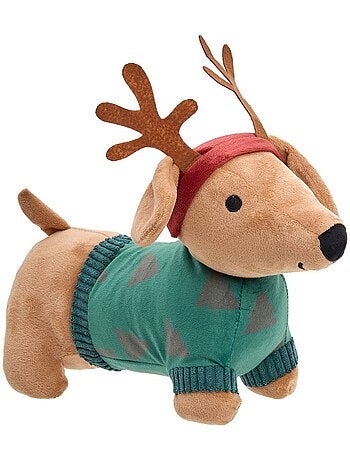Peluche chien de noël rouge et vert