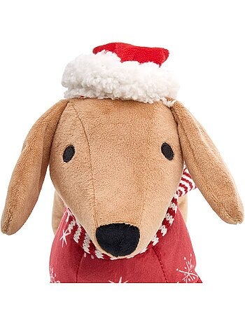 Peluche chien de noël rouge et vert