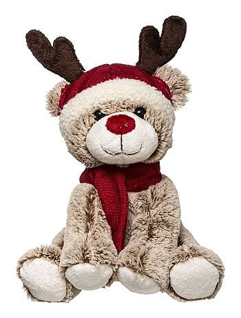 Peluche de Noël Ours avec écharpe et bonnet renne
