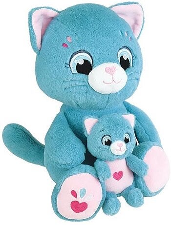 Peluche douce - jemini - toonies - maman chat intéractive et son bébé - +/- 26 cm - 6 fonctions
