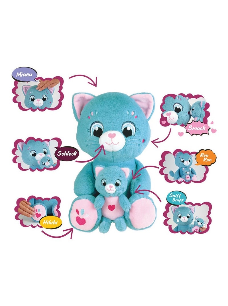 Peluche Douce interactive TOONIES maman chat et bébé chat - Haut 26 cm Bleu - Kiabi