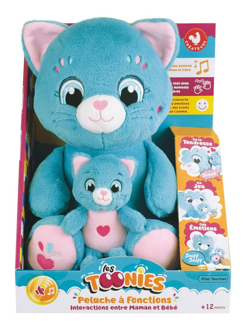 Peluche Douce interactive TOONIES maman chat et bébé chat - Haut 26 cm Bleu - Kiabi