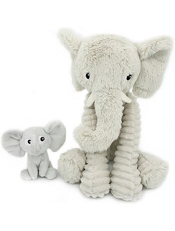 Peluche éléphant maman et son bébé gris