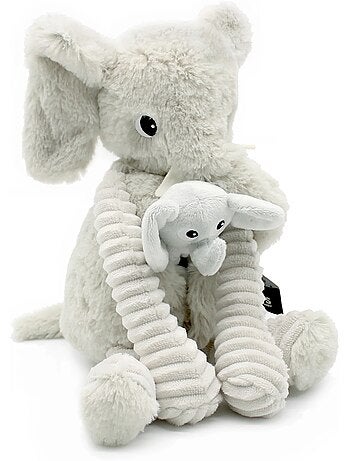 Peluche éléphant maman et son bébé gris
