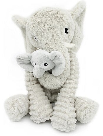 Peluche éléphant maman et son bébé gris