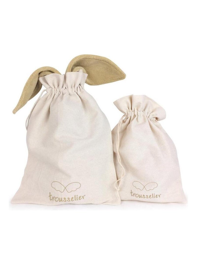 Peluche En Lin Ange Lapin Vert Céladon + Pochette En Coton (20 Cm) Vert d'eau - Kiabi