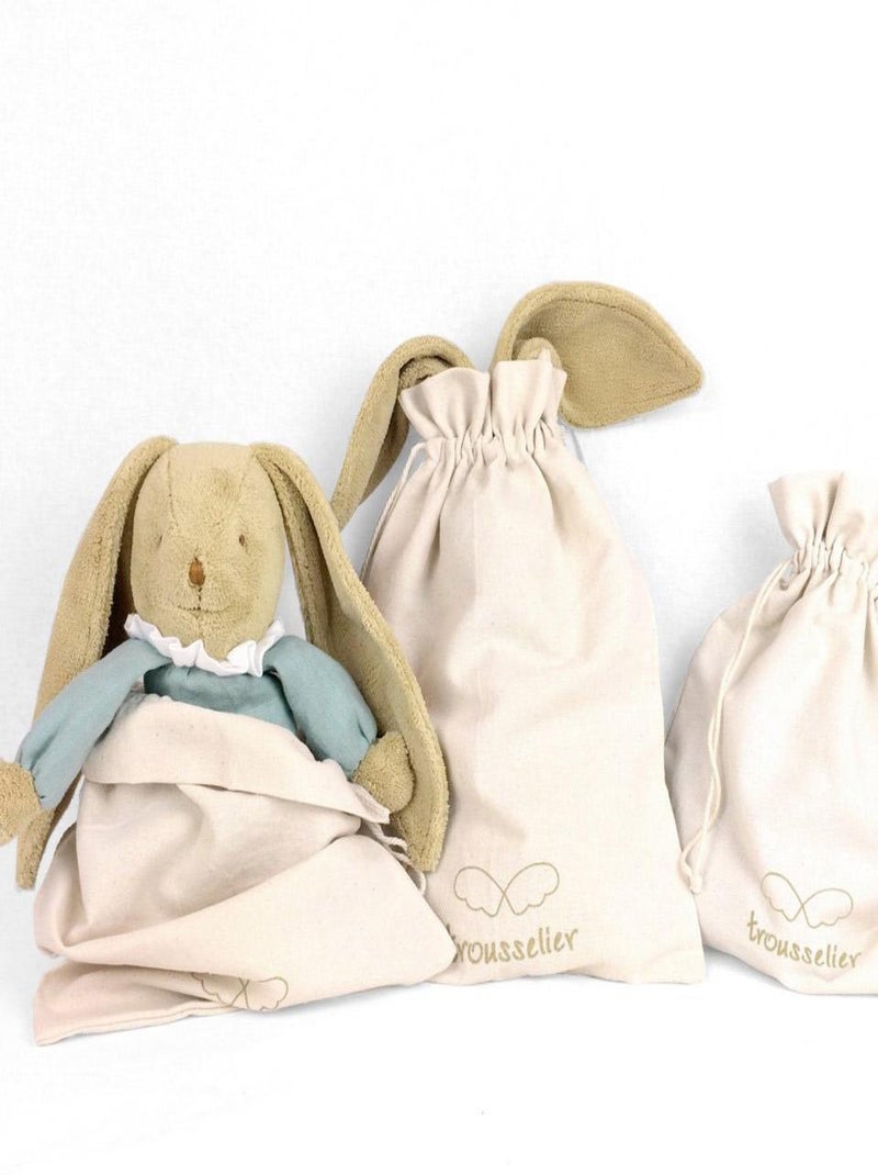 Peluche En Lin Ange Lapin Vert Céladon + Pochette En Coton (20 Cm) Vert d'eau - Kiabi