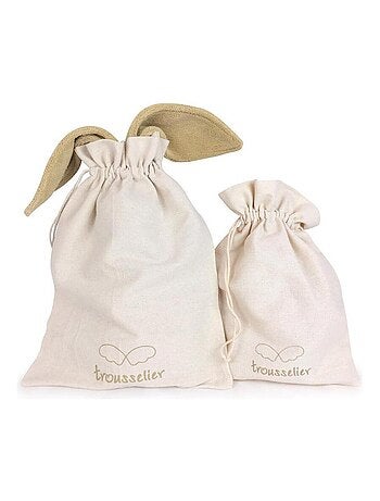 Peluche En Lin Ange Lapin Vieux Rose + Pochette En Coton (20 Cm)