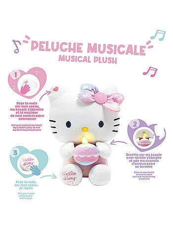 Peluche Hello Kitty intéractive Anniversaire chanson bougie et rires - Haut 26 cm