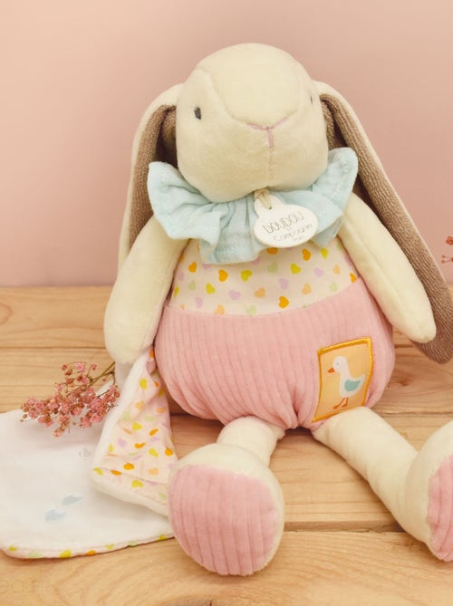 Peluche lapin Ciboulette avec son doudou polyester collection DANS MON JARDIN - Kiabi