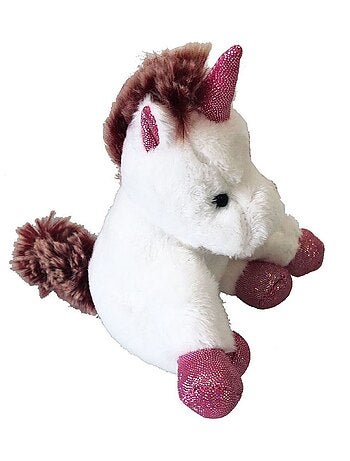 Peluche licorne rose et blanche