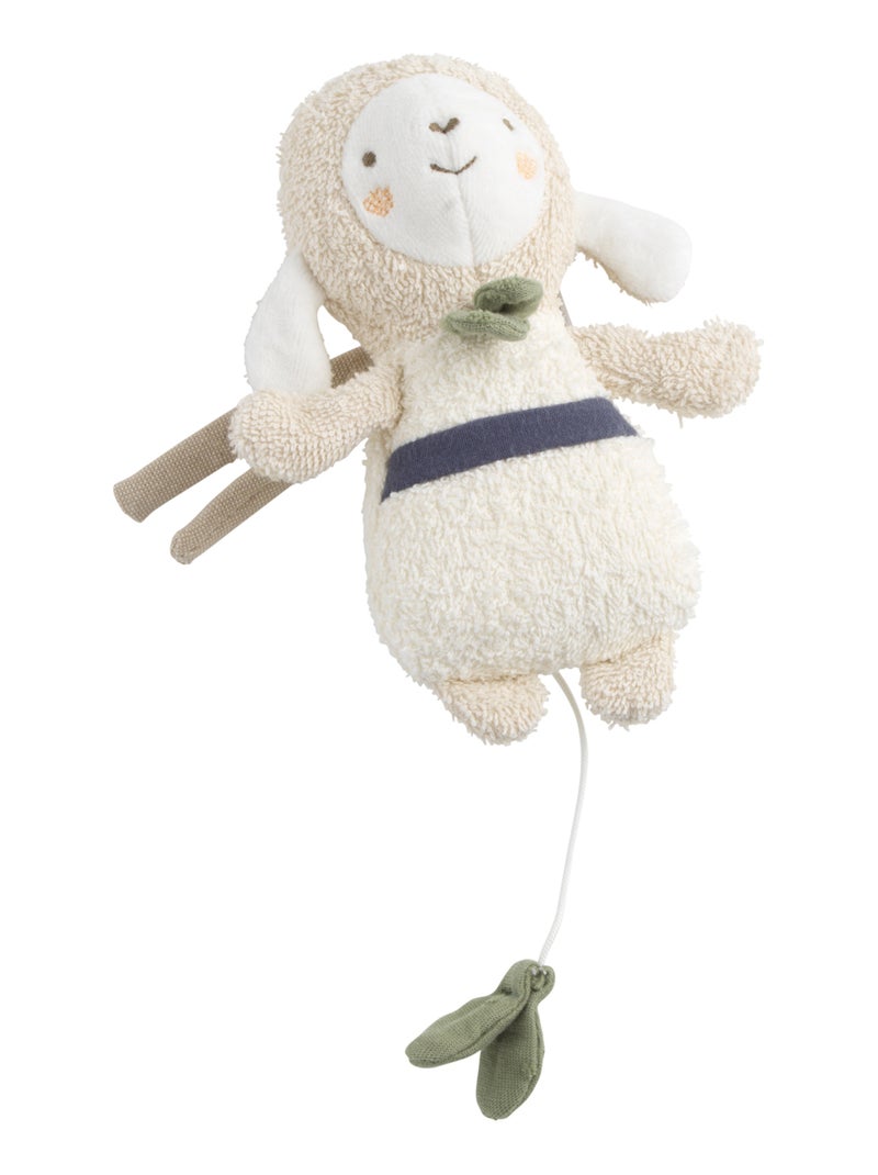 Peluche mini musical en bouclette coton bio - Noir Beige Bleu - Kiabi