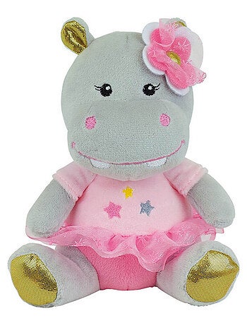 Peluche Musicale Opéra Un Hippopotame Avec Une Robe Rose - 18 cm