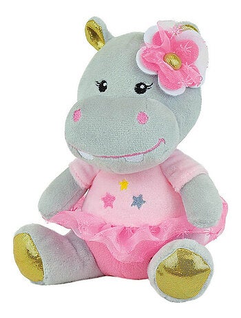 Peluche Musicale Opéra Un Hippopotame Avec Une Robe Rose - 18 cm