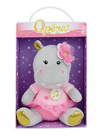 Peluche Musicale Opéra Un Hippopotame Avec Une Robe Rose - 18 cm