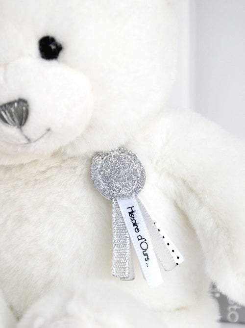 Peluche Ours Charms blanc 24 cm - Kiabi