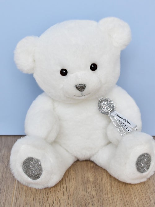 Peluche Ours Charms blanc 24 cm - Kiabi
