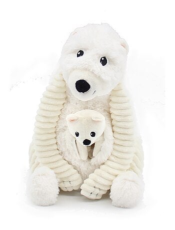 Peluche ours polaire maman et son bébé blanc
