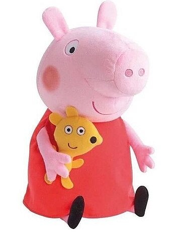 Peluche peppa pig - jemini - 37cm - rose, rouge et jaune - pour bébé