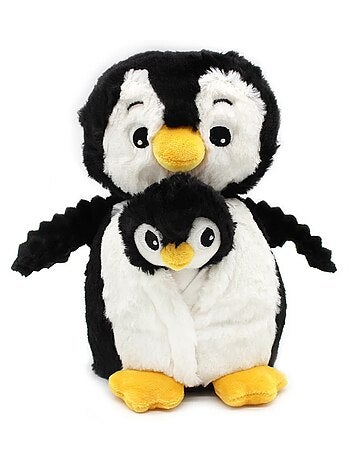Peluche pingouin maman et son bébé noir