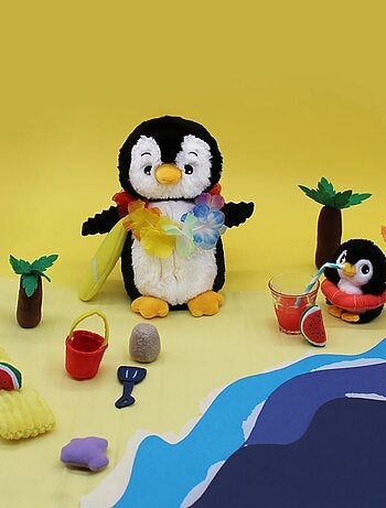 Peluche pingouin maman et son bébé noir