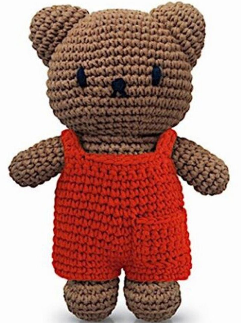 Peluche tricotée Boris salopette rouge (25 cm) Rouge - Kiabi