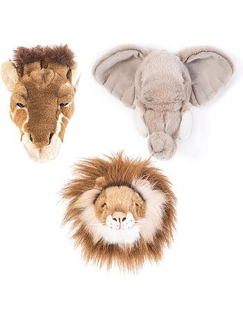 Peluche trophée mini set de 3 petites têtes Safari
