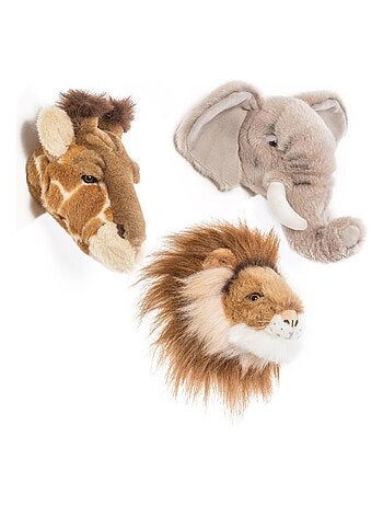 Peluche trophée mini set de 3 petites têtes Safari