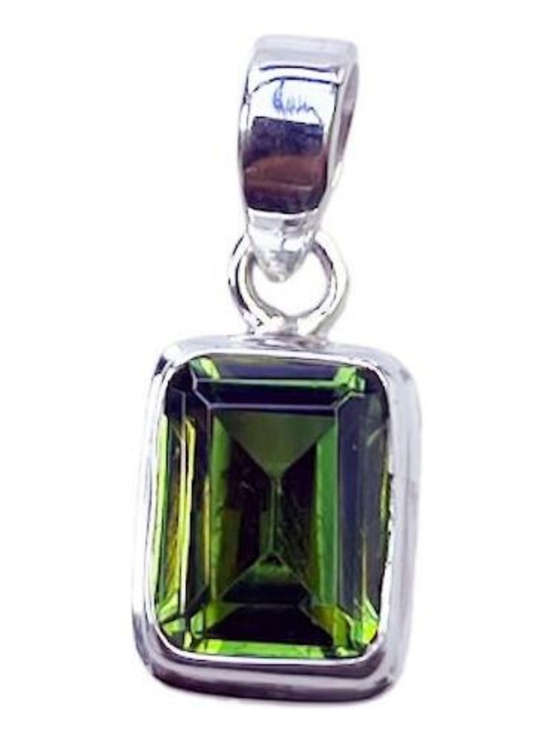 Pendentif en argent et péridot facetté rectangulaire Vert - Kiabi