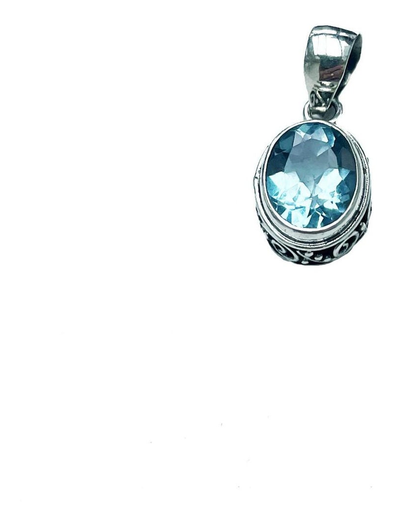 Pendentif en argent et topaze bleue facettée Bleu - Kiabi