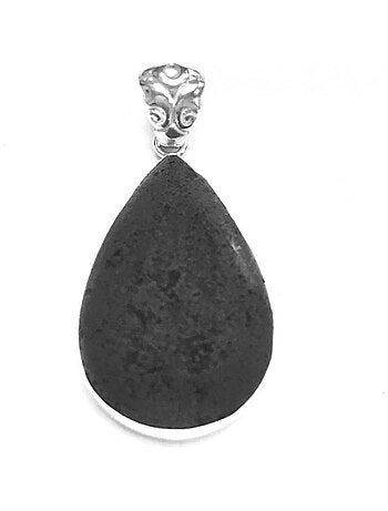 Pendentif forme goutte argent et lave, Bijoucolor